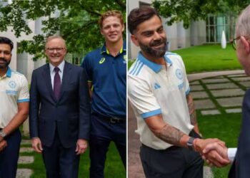 रोहित शर्मा और उनकी टीम ने डे-नाइट अभ्यास मैच से पहले कैनबरा में संसद भवन में ऑस्ट्रेलियाई प्रधानमंत्री एंथनी अल्बानी से मुलाकात की