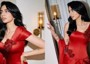 ख़ुशी कपूर ने लवयापा प्रमोशन के लिए 3डी हार्ट मोटिफ्स वाली लाल कॉर्सेट साड़ी पहनी