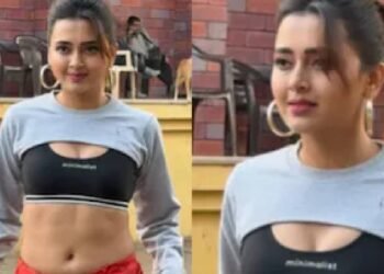 तेजस्वी प्रकाश ड्रॉस्ट्रिंग रुच्ड सॉलिड ट्राउजर के साथ मिनिमलिस्ट टॉप में बोल्ड और खूबसूरत लग रही हैं